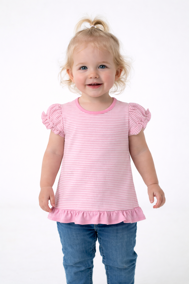 Ruffle Stripe Short Sleeve Shirt