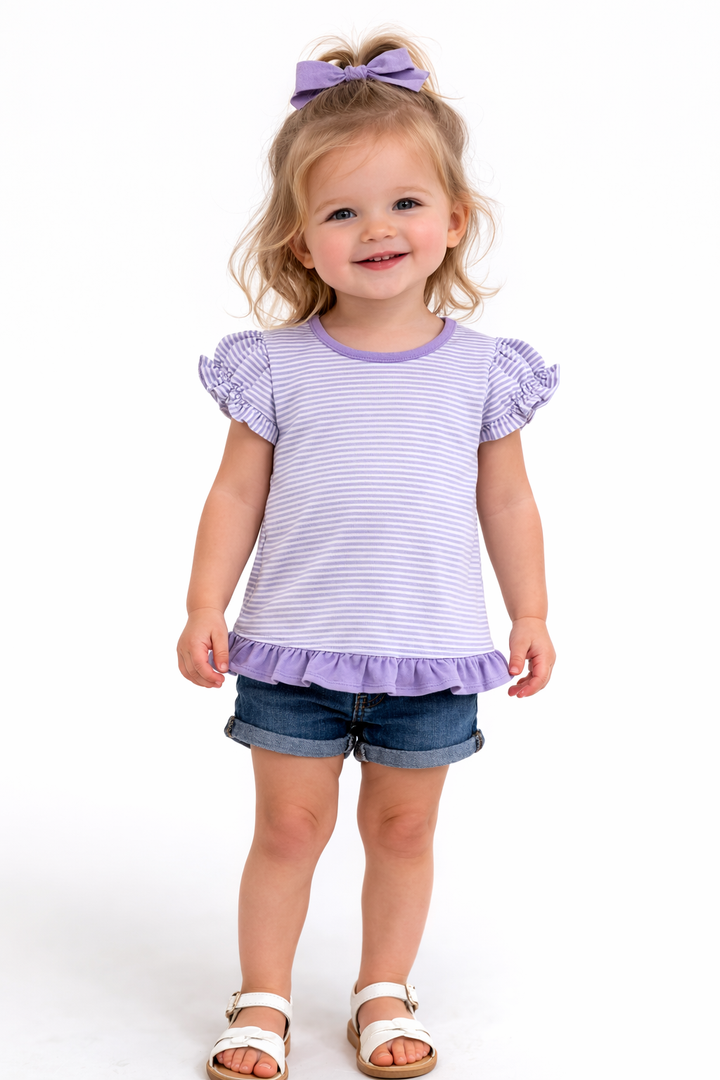 Ruffle Stripe Short Sleeve Shirt