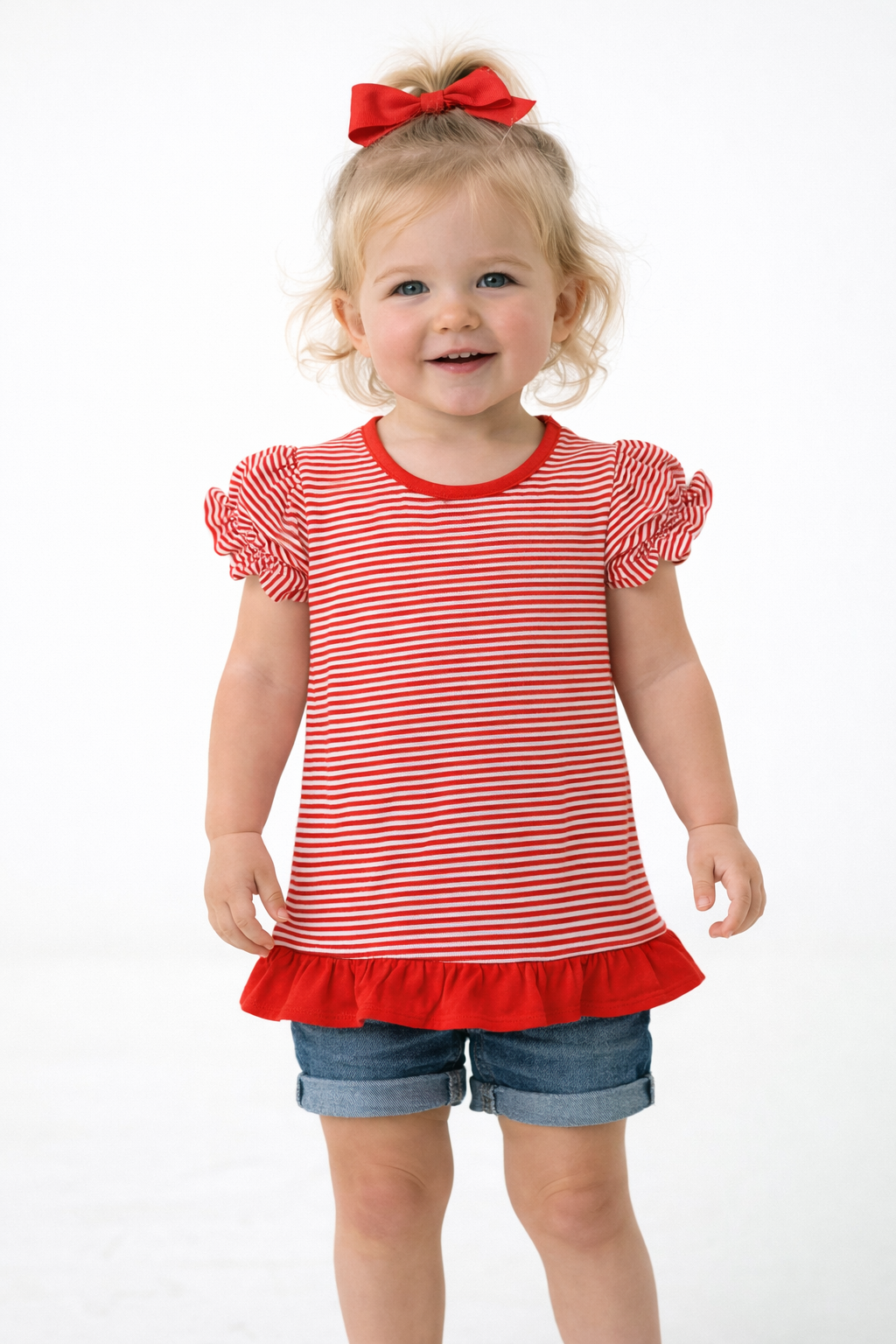 Ruffle Stripe Short Sleeve Shirt