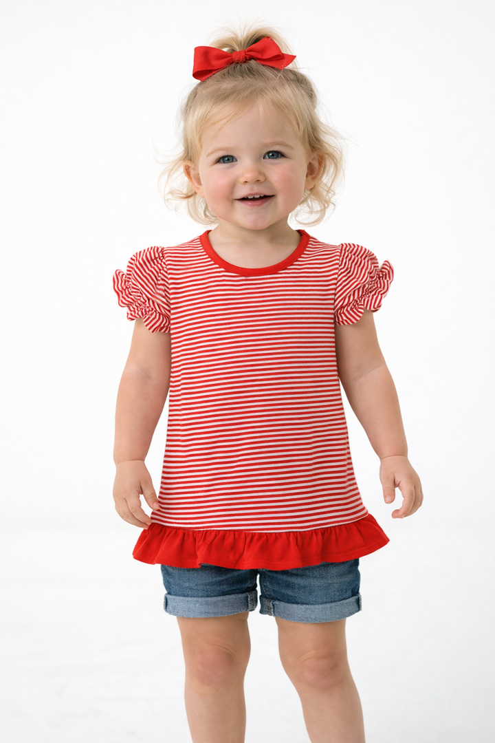 Ruffle Stripe Short Sleeve Shirt