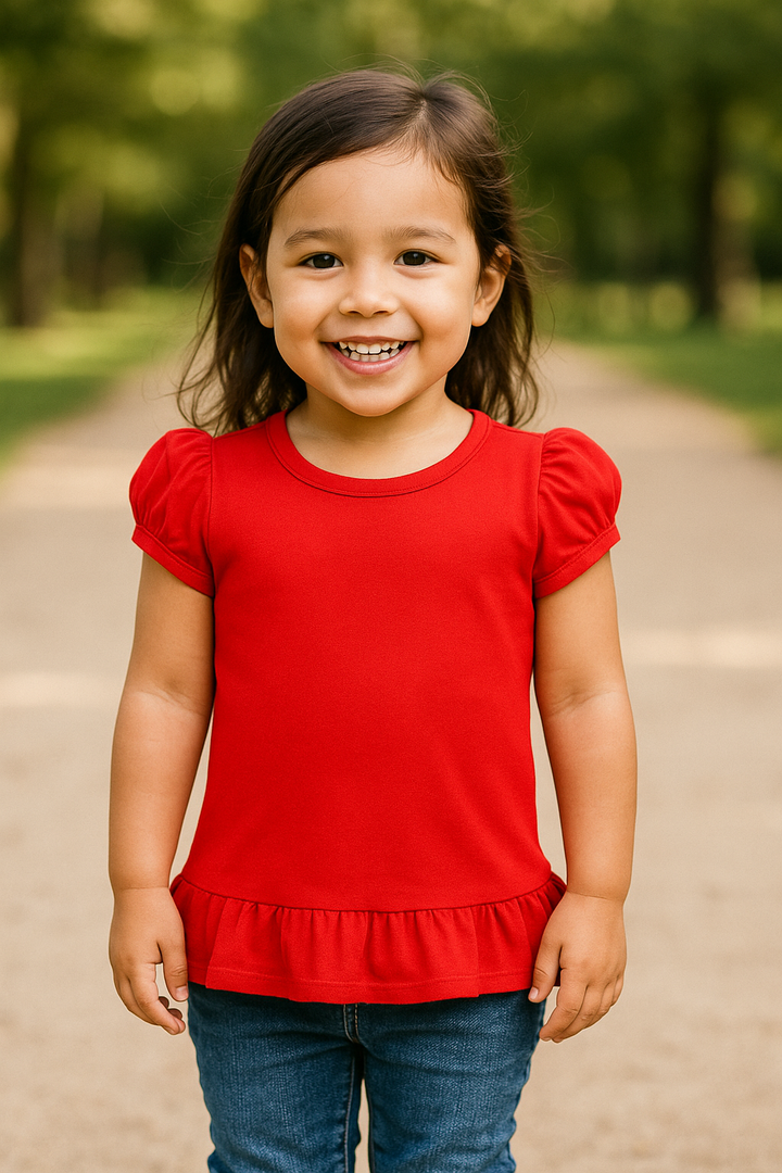 Girl's Short Sleeve RUFFLE BOTTOM Shirts