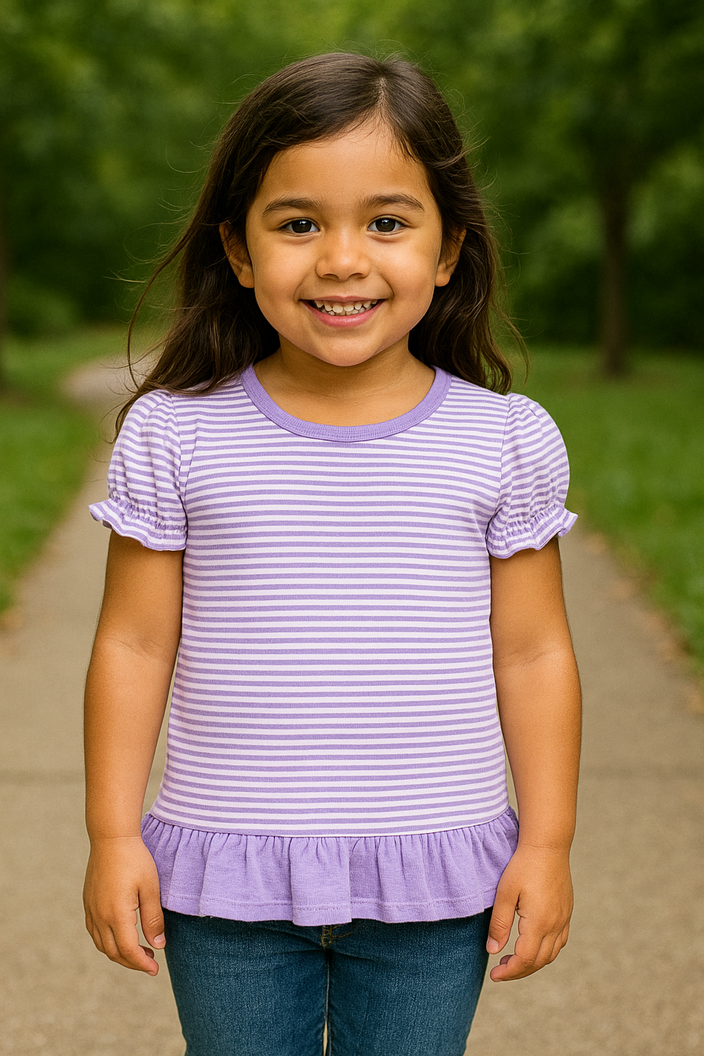 Ruffle Stripe Short Sleeve Shirt