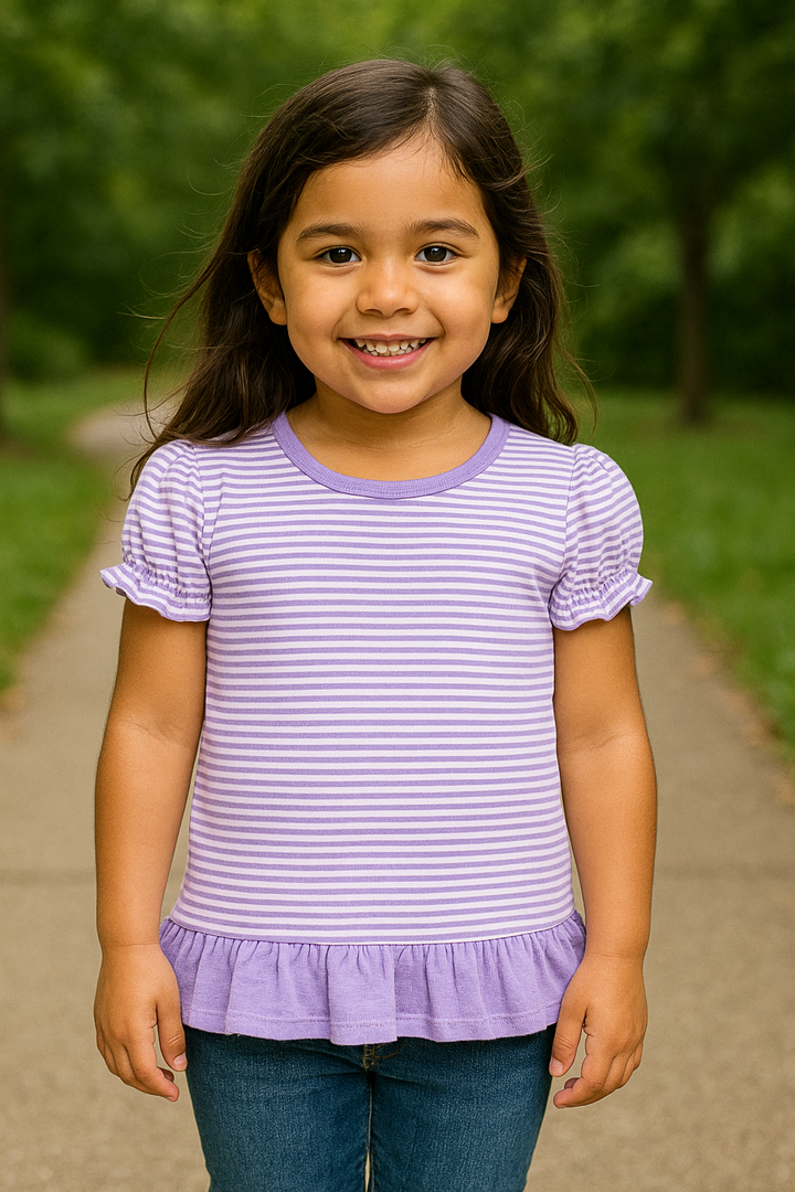 Ruffle Stripe Short Sleeve Shirt