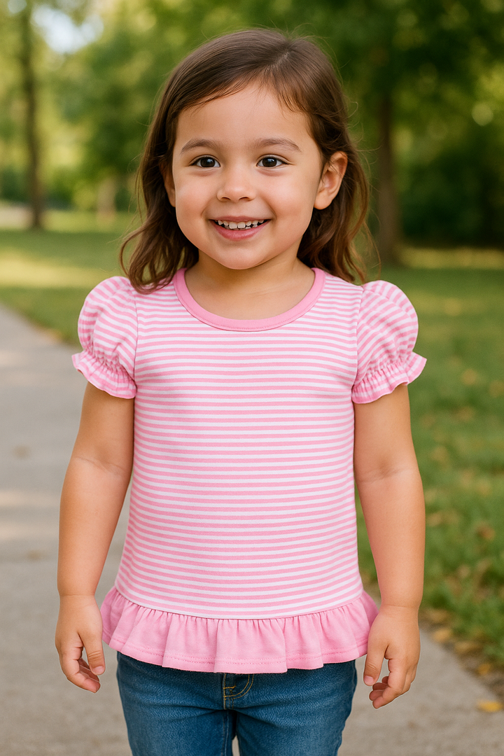 Ruffle Stripe Short Sleeve Shirt