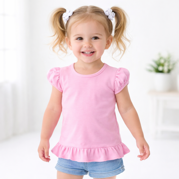 Girl's Short Sleeve RUFFLE BOTTOM Shirts