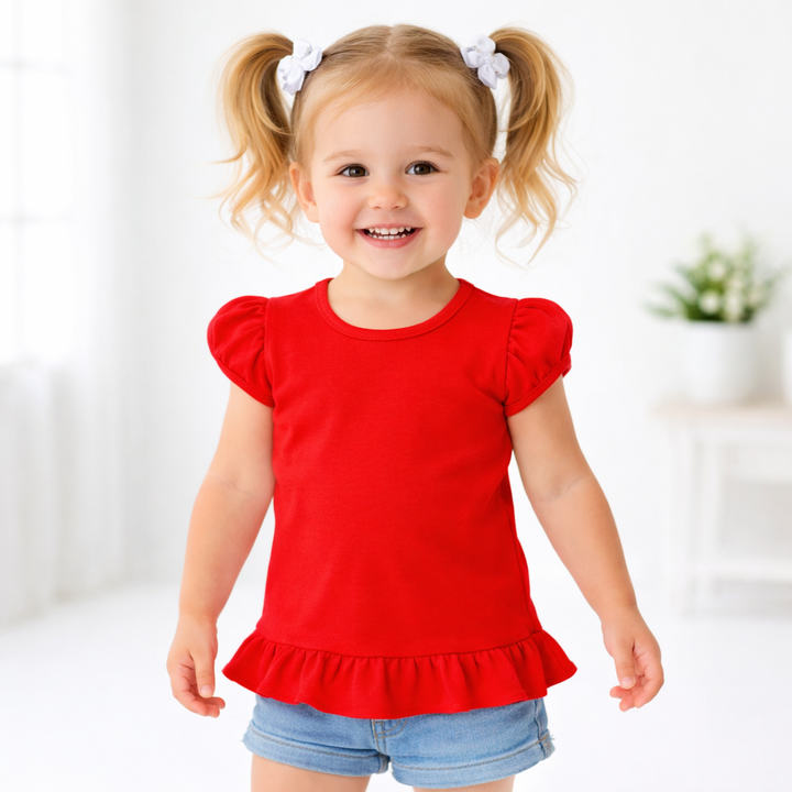 Girl's Short Sleeve RUFFLE BOTTOM Shirts