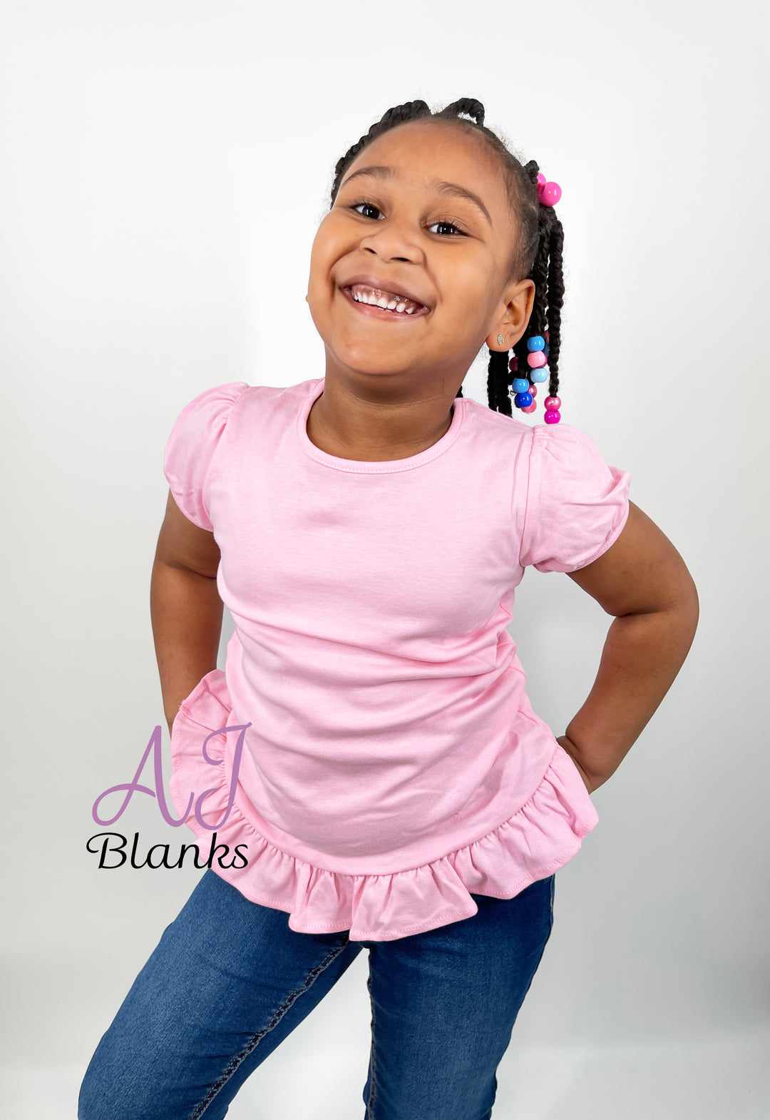 Girl's Short Sleeve RUFFLE BOTTOM Shirts – AJBLANKS