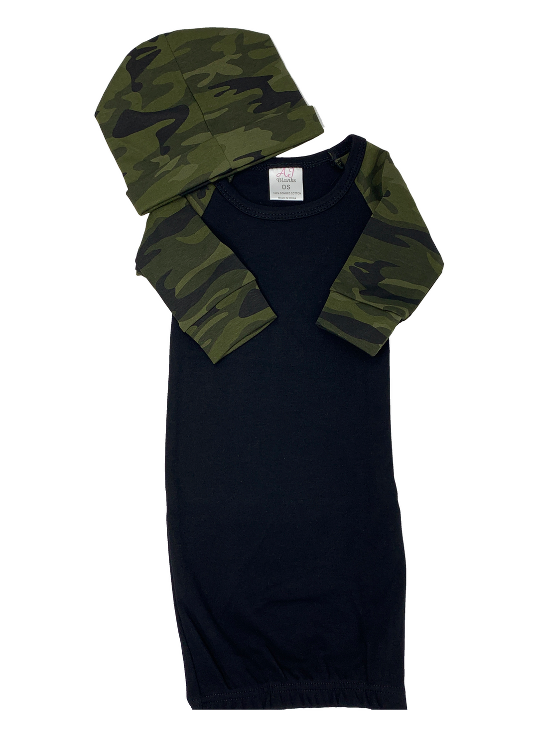 Camo Baby Gown Hat Set with Hidden Zipper (Swatch Included) Camo Baby Gown Hat Set with Hidden Zipper (Swatch Included)