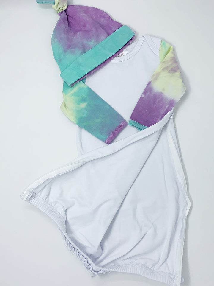 Tie-Dye Baby Gown Headband Set with Hidden Zipper (Swatch Included)